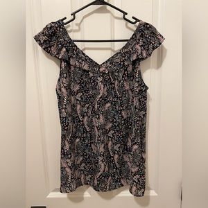 LOFT Floral Capped Sleeve Blouse - S